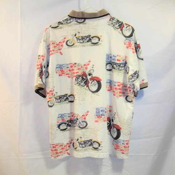 American Summer Clothing Company Mens Polo Shirt Size M Motorcycles Map White - Picture 2 of 4